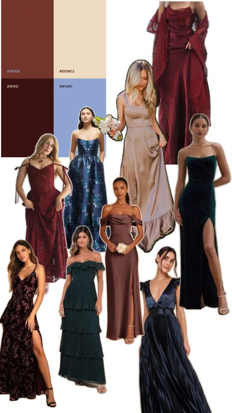 Mismatched Bridesmaid Color Palette, Dark Mismatched Bridesmaid Dresses, Mismatched Fall Bridesmaid Dresses, Fall Mismatched Bridesmaid Dresses, Bridesmaid Dresses Jewel Tones, Fall Bridesmaid Dresses Mismatched, Bridesmaid Color Palette, Bridesmaid Color Scheme, Bridesmaid Indian