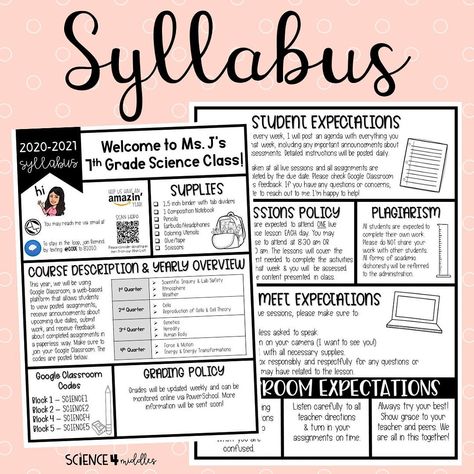 Middle School Syllabus Template, Class Syllabus Template, Middle School Math Syllabus, Middle School Science Syllabus, Classroom Syllabus, Syllabus Template High Schools, Middle School Syllabus, High School Syllabus, Teacher Syllabus