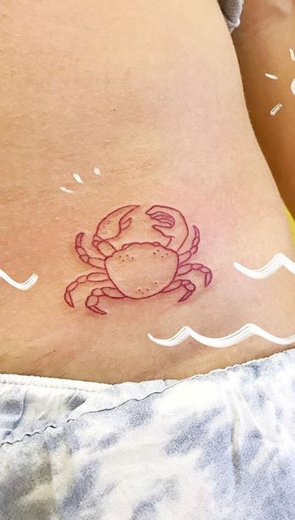 Crab Tattoos For Women, Red Crab Tattoo, Little Crab Tattoo, Simple Crab Tattoo, Tiny Crab Tattoo, Little Red Tattoos, Cute Crab Tattoo, 10cm Tattoo, Small Crab Tattoo