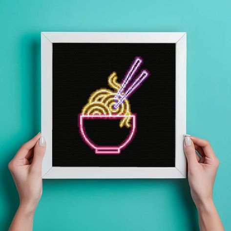 Neon Ramen Neon Sign Cross Stitch Pattern Pdf for Beginners - Etsy Neon Cross Stitch, Perler Portrait, Boho Cross Stitch, Neon Signage, Boho Cross, Rainbow Cat, Cat Cross Stitch, Favorite Comfort Food, Color Codes