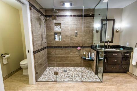 9 Mistakes with a Barrier Free Shower System You Don’t Want to Make - Innovate Building Solutions Blog - Home Remodeling, Design Ideas & Advice Fiberglass Shower Pan, Walk In Showers, Wet Room Shower, Refinish Bathtub, Fiberglass Shower, Accessible Bathroom, Shower Wall Panels, Barrier Free, Wet Room