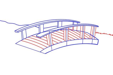 Bridge drawing: Easy, Simple, Golden gate and Step by Step Bridge Drawing Easy, Golden Gate Bridge Drawing, Bridge Drawing, Small Bridge, Drawing Step By Step, Wooden Arch, Draw Two, Drawing Step, Drawing Simple