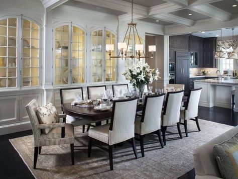 Traditional dining room with open layout to kitchen Dining Room Flooring, Formal Dining Room Decor, Formal Dining Room Table, Small Kitchen Dining Room, Dining Table Diy, Small Kitchen Dining, Dining Room Images, Formal Dining Rooms, Farmhouse Style Dining Room