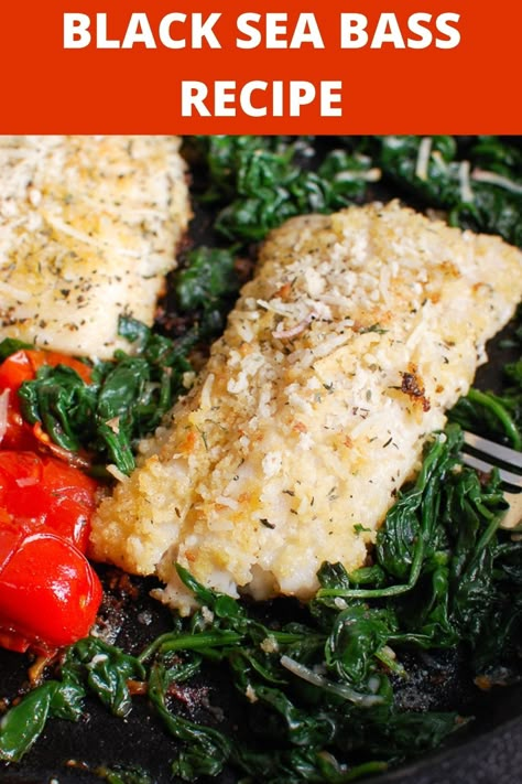 This Black Sea Bass Recipe is simple way to make, healthy and a nice way to get your omega-3 fatty acids. Wild caught black sea bass is breaded with panko breadcrumbs and parmesan cheese and pan-seared to perfection. You will love the flavors in this dish! // acedarspoon.com #seabass #fish Black Sea Bass Recipe, Bass Recipes, Sea Bass Recipe, Bass Recipe, Sea Bass Recipes, Healthiest Seafood, Sea Bass, Chinese Cooking, Mediterranean Diet Recipes