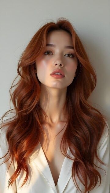 A woman with red hair and a white shirt | Premium AI-generated image Red Hair On Asian Women, Red Head Photography, Red Hair Bangs Asian, Red Hair Female Model, Red Headed Warrior Woman, Red Hair Medieval Woman, White Hair, Dream Hair, Attractive People