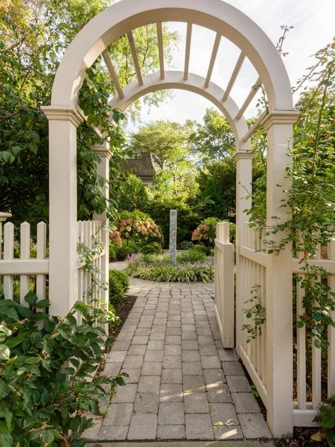 Arbor Gate, Storybook Gardens, Tiered Garden, Estate Garden, Outdoor Patio Space, Garden Arbor, Garden Walkway, Formal Garden, White Picket Fence