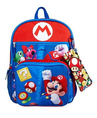 SUPER MARIO Boy’s 5 PC Backpack Set - Macy’s Lunch Kit, Backpack Set, Super Mario, Travel Luggage, Luggage Bags, Bags Handbags, Mario, Shoe Accessories, Handmade Items