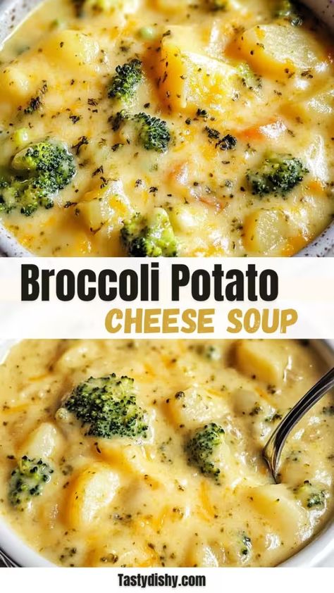 Broccoli Potato Cheese Soup - Delicious Recipes - Easy Cooking Ideas and Tasty Dishes Broccoli Soup Crockpot, Broccoli Potato Cheese Soup, Potato Cheese Soup, Broccoli Potato Soup, Broccoli Potato, Cheese Soup Recipe, Delicious Broccoli, Broccoli And Potatoes, Potato Soup Easy