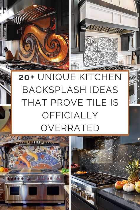 Ditch those dime-a-dozen tiles, folks! It's time to embrace backsplashes that are as unique and stylish as you are. Think outside the (tile) box with these outside-the-ordinary ideas that'll transform your kitchen into a head-turning Mural Backsplash Kitchen, Kitchen Stove Backsplash, Backsplash Ideas For Kitchen, Behind Stove Backsplash, Unique Tile Backsplash, Easy Kitchen Backsplash, Unique Kitchen Backsplash Ideas, Backsplash Mural, Creative Backsplash