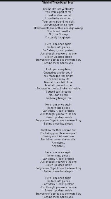 Behind these hazel eyes by Kelly Clarkson...... Everything felt so right but I am torn into pieces. I really do believe you are the one:( Kelly Clarkson Songs, Eyes Lyrics, Great Song Lyrics, Song Suggestions, Self Healing Quotes, Music Memories, Favorite Lyrics, Music Charts, Kelly Clarkson