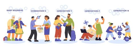 Generation Z Illustration, Generational Differences Chart, Generation X Characteristics, Barber Shop Vintage, Generation Memes Funny, Corporate Identity Mockup, Generational Differences, Typeface Poster, Generation Gap