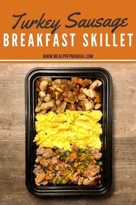 Turkey sausage breakfast skillet, cooked with green peppers and carrots to add in some vegetables in your breakfast. Served with a side of eggs and home fries. Meals With Turkey Sausage, Meal Prep Weight Gain, Easy Breakfast Skillet Recipes, Meal Prep Turkey, Sausage Breakfast Skillet, Turkey Sausage Breakfast, Easy Breakfast Skillet, Meal Prep Manual, Breakfast Skillet Recipes