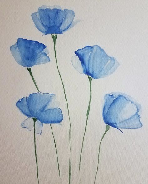 Blue poppy Flower Watercolour Drawing, Blue Poppy Flower Painting, Blue Poppies Painting, Blue Poppy Drawing, Blue Poppy Painting, Blue Flowers Painting Watercolour, Watercolour Blue Flowers, Blue Poppy Tattoo, Watercolor Art Flowers Simple