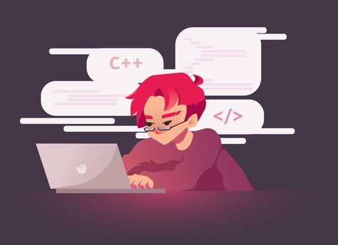 Coding-boy illustration by I_see_red Coding Cartoon, Coding Illustration, Programming Illustration, Coding Drawing, Coding Poster, Pc Illustration, Coding Aesthetic, Vector Illustration Character, Vector Character Design