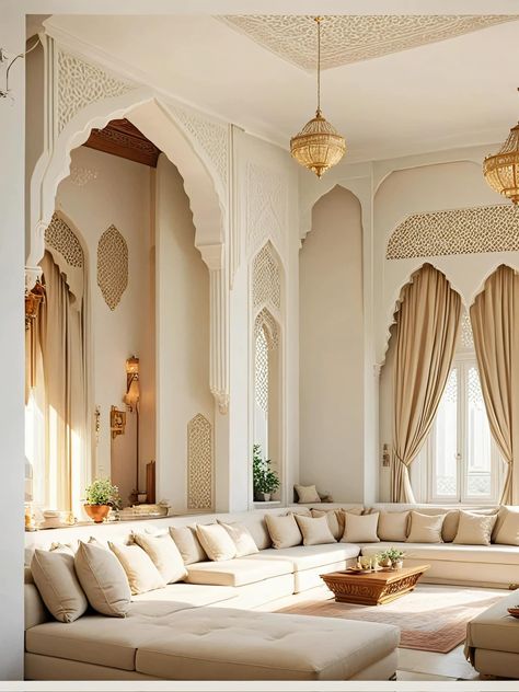 Turkey Home Design, Arabesque Interior Design, Arabic Style House, Moroccan Interiors Living Room, Moroccan Living Room Ideas, Middle Eastern Interior Design, Arabian Living Room, Middle Eastern Home, Arabian Interior