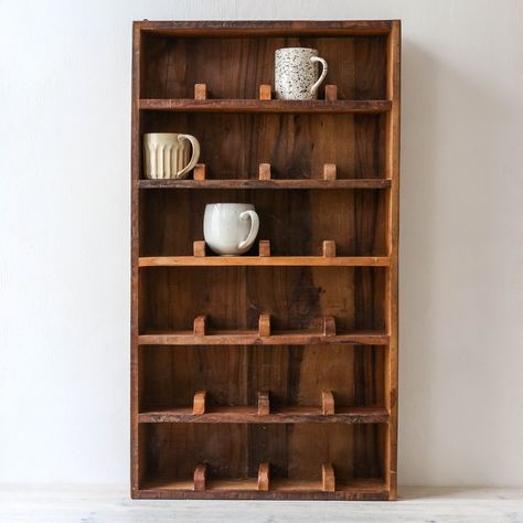 Reclaimed Wooden Wall Shelf - 24 Rooms LOCAL PICK UP ONLY Cup Shelves Ideas, Mugs Wall Display, Ideas For Wall Shelves, Aesthetic Kitchen Things, Pottery Shelf Display, Mug Shelves Display, Mug Shelf Ideas, Mug Shelf Display Diy, Coffee Cup Shelves