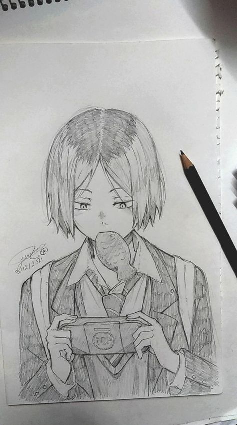 Kenma Kozume Haikyuu Sketchbook Pages Inspiration, Anime Face Drawing, Character Artist, Anime Drawing Books, Cute Sketches, Kenma Kozume, Easy Drawings Sketches, Sketchbook Pages, Anime Drawing