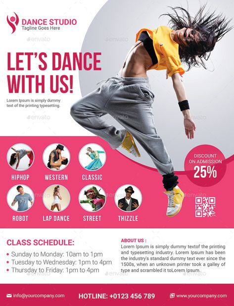 Dance Studio Flyer | Elite Designer Dance Poster Design, Dance Studio Design, Class Schedule Template, 1million Dance Studio, Dance Logo, Dance Workshop, Fitness Flyer, Class Poster, Golf Event