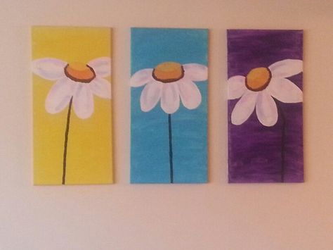 Daisy trio 3 Best Friends Painting Ideas, Trio Painting Ideas, Multi Canvas Painting Ideas, Trio Things, Trio Painting, Friend Painting Ideas, Multi Canvas Painting, Cute Easy Paintings, Painting 101