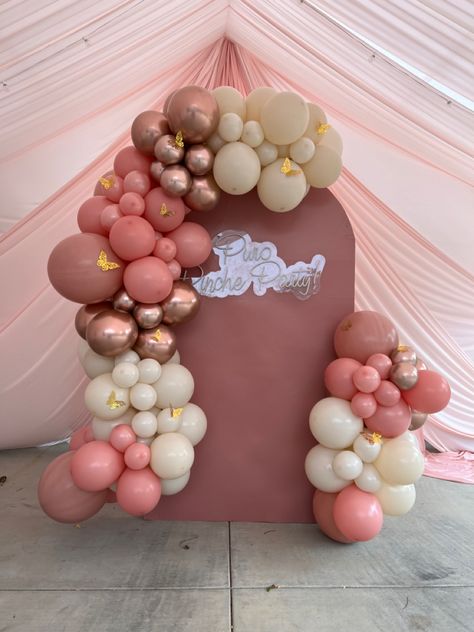 Rosewood chiara backdrop with boho color balloon garland. Check us out on IG @chicpinkpetals_de Boho Rainbow Balloon Garland, Chaira Backdrop With Balloons, Chiara Walls With Balloons, Color Balloon Garland, Boho Balloon Garland, Baloon Garland, Church Lobby Design, Balloon Door, Balloon Inspiration