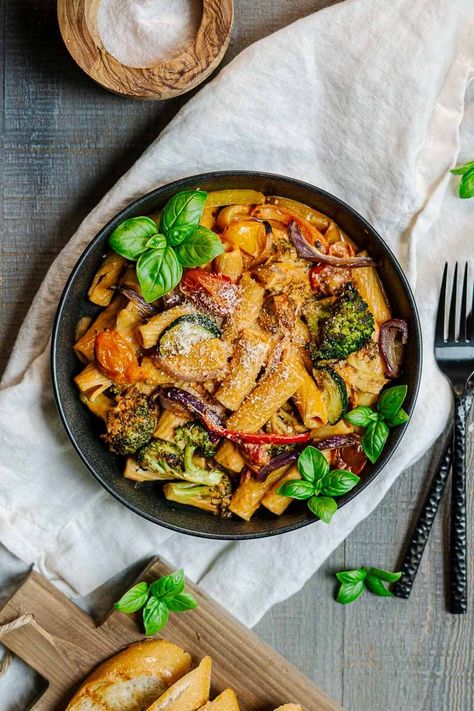 Elevate your pasta game with this delicious roasted vegetable pasta. Roasted veggies perfectly pair with pasta in this easy weeknight recipe. Roasted Veg Pasta, Roasted Veggie Pasta, Veg Pasta, Asparagus Pasta Salad, Vegetable Pasta Recipes, Sweet Potato Pasta, Roasted Vegetable Pasta, Asparagus Pasta, Veggie Pasta