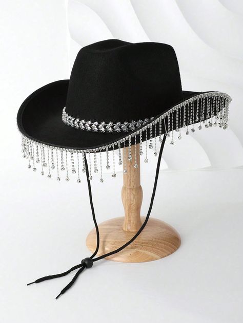 1 pieza Sombrero vaquero de unicolor neutro para mujer con elemento de cadena con borla de strass, sombrero nupcial para novia, artículos esenciales para bodas de 2024, nuevo sombrero vintage de estilo occidental, sombrero de ala ancha de estética punk, de estética elegante, esencial para cena, apropiado para eventos con tema occidental, reuniones, fiestas de compromiso, juegos de roles, ceremonias de graduación, bailes de máscaras, festivales, bodas, celebraciones de cumpleaños, festivales de m Sombrero Vaquero Aesthetic, Sombreros Aesthetic, Halloween Men, Cowboy Hats, Length Sleeve, Cowboy, Prom Dresses, Prom, Women Accessories