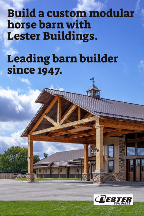 Lester Buildings' team of design professionals can bring your personalized horse barn to life. Contact us to learn more. Lester Buildings, Barn With Living Quarters, Hay Storage, Barn Builders, Warehouse Design, Riding Arenas, Architecture Ideas, Horse Stables, Horse Barns