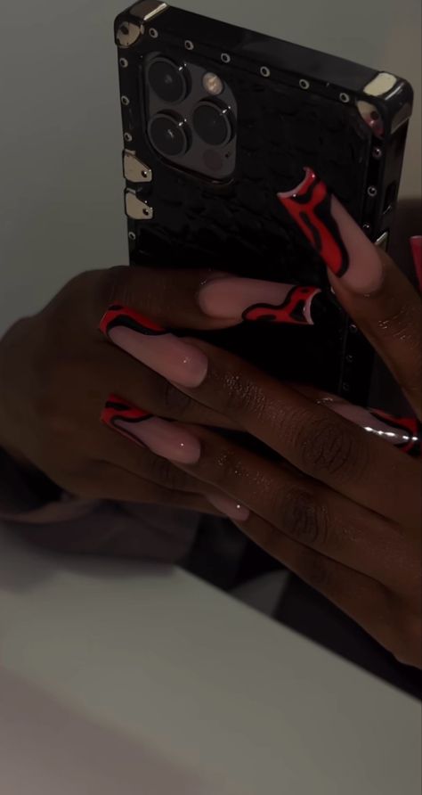 Red And Black Nail, Red Bottom Nails, Black Nails Short, Black Nail Design, Red Black Nails, Short Red Nails, Red And White Nails, Black Acrylic Nails, Acrylic Nail Set