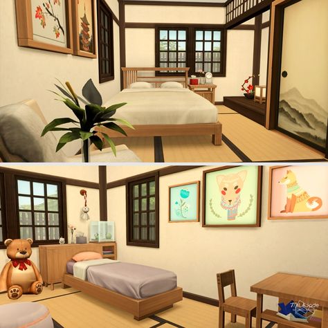 Sims 4 Japanese Bedroom, Sims 4 Japanese Interior, Sims 4 Japanese House Layout, Sims 4 Japanese House Interior, Cozy Japanese Home, Japanese Modern Home, Penthouse Sims 4, Sims 4 Japanese House, Japanese House Layout