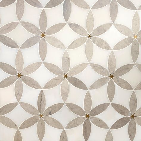 Viviano Marmo | Cressida II Royal White and Brass Waterjet Marble Mosaic Tile, 11 x 13, Grey, 0.3 inch Thick - Floor & Decor Laundry Room Tiles Floor, Waterjet Marble, Rock Bottom, Tile Installation, Marble Mosaic, Organic Design, Mosaic Designs, Water Jet, Bathroom Style