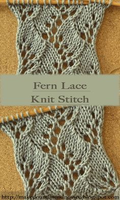 Knit Lace Pattern Stitches, Lace Yarn Knitting Patterns, Fern Lace Knitting Pattern, Lace Knitting Free Patterns, Knit Lace Scarf Patterns Free, Fun Knitting Stitches, Lace Pattern Knitting Charts, Knitting Stitch Chart, Lace Knit Patterns Free