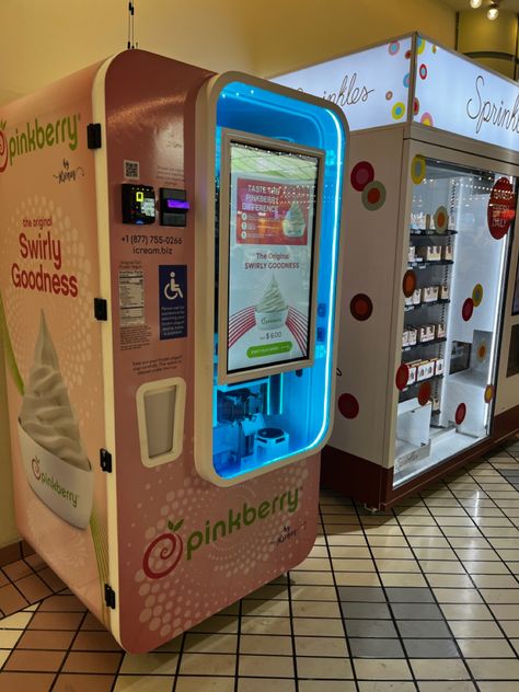 July 2023 Icee Slushy Machine, Futuristic Vending Machine, Ice Cream Vending Machine, Frozen Yogurt Machine, Vending Machine Design, Food Court Design, Frozen Yogurt Shop Aesthetic, Frozen Yogurt Store, Vending Machine