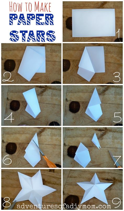 Adventures of a DIY Mom - How to Make 3-D Paper Stars Stars Diy Crafts, 3d Star Paper Craft, How To Make A Paper Star Easy, 3d Stars Diy Paper Easy, Making Stars With Paper, How To Make Star With Paper, 3d Paper Stars Diy, Paper Stars Diy Easy, Star Decorations Diy