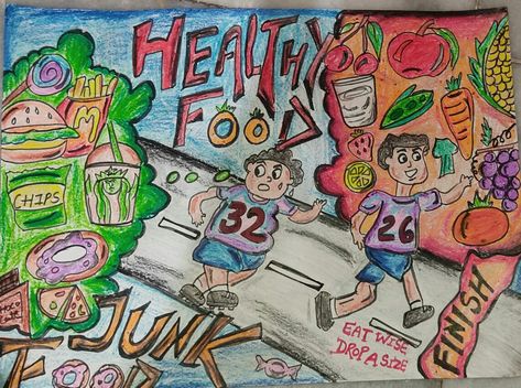 Juck not good for your health Health Poster Drawing, Healthy Food Poster Drawing, Health Is Wealth Poster Drawing, Save Nature, Life Paint, Poster Drawing, Art Activities For Kids, Healthy Eating Habits, Food Poster