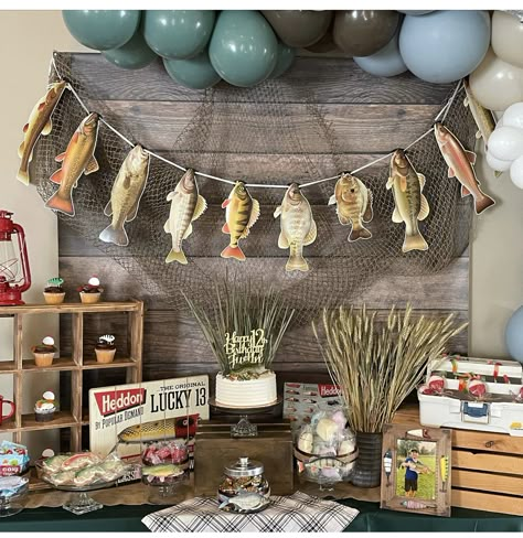 Fisherman Birthday, Gone Fishing Party, Fishing Party Decorations, Fishing Baby Shower Theme, Fish Banner, Fishing Theme Birthday, Fishing Theme Party, Birthday Fishing, Fishing Themed Birthday Party