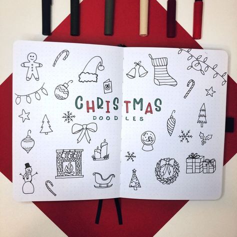 Calendar Doodles, Bullet Journal Christmas, Bullet Journal Contents, Easy Christmas Drawings, December Bullet Journal, Christmas Doodle, Bullet Journal Month, Sketch Note, Commonplace Book