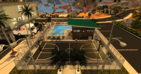 Sims 4 Backyard Cc Patreon, Sims 4 Pool Lot, Sims 4 Cc Basketball Court, Sims4 Outdoor Cc, Sims 4 Basketball Court, Sims 4 Urban Furniture, Sims 4 Public Pool, Sims 4 Urban Builds, Sims 4 Basketball Cc