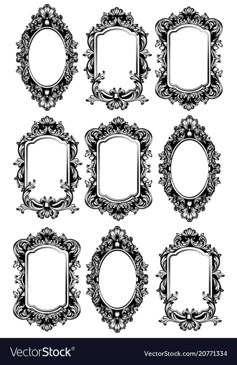 Vintage Frame Tattoo, Mirror Tattoos, Mirror Illustration, Mirror Drawings, Molduras Vintage, Framed Tattoo, 카드 디자인, Tattoo Sketch, Wolf Tattoos