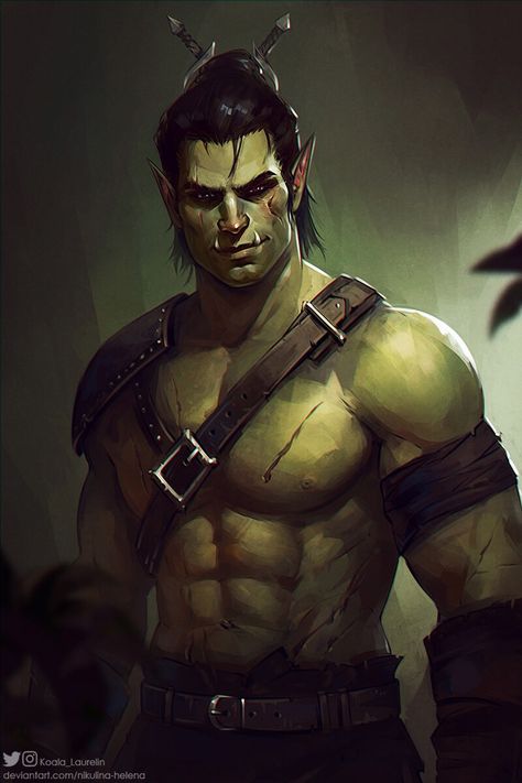 ArtStation - Commission, Helena Nikulina Orc Male, Half-orc Male, Half Orc Barbarian, Dnd Orc, Barbarian Dnd, Orc Warrior, Half Orc, Dnd Races, Male Oc