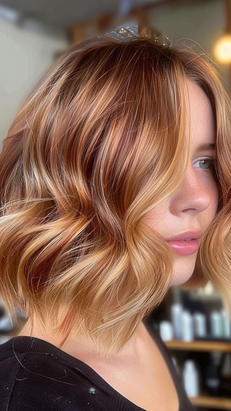 24 Stunning Balayage Ideas for Short Hair That Turn Heads | Lookosm Blonde Hair With Auburn Balayage, Auburn Hair With Blonde Highlights Short, Blonde Auburn Balayage, Balayage For Blonde Hair, Auburn Blonde Highlights, Warm Blonde Short Hair, Auburn Balayage Blonde, Caramel Balayage Short Hair, Blonde And Auburn Highlights