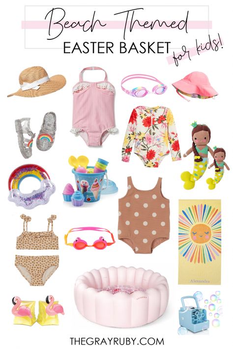 The cutest Easter Basket Ideas for girls. This beach themed Easter Basket is perfect for your little one with some of my favorite outdoor activities. Plus some of my top swimsuit picks of the season Beach Theme Easter Basket, Beach Easter Basket, Girls Easter Basket Ideas, Easter Basket Themes, Creative Easter Baskets, Girls Easter Basket, Holiday Baskets, Toddler Essentials, Easter Basket Ideas