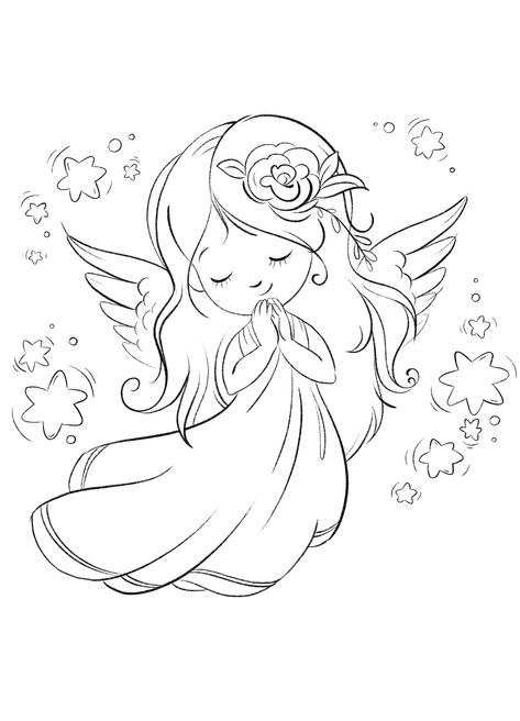 Angel Coloring Pages, Angel Drawing, Christmas Drawing, Art Drawings For Kids, Digi Stamps, Coloring Book Art, Cute Coloring Pages, Christmas Coloring Pages, Book Art Drawings