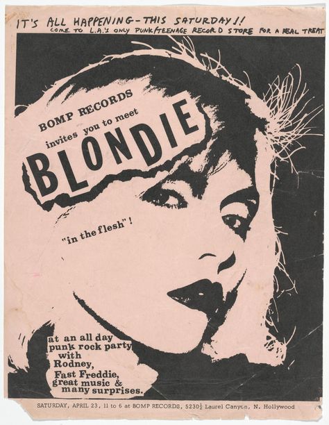 Unknown Designer. Blondie (Flyer for a punk rock party sponsored by Bump Records, Hollywood). 1977 | MoMA Punk Rock Posters, Blondie Poster, Photowall Ideas, ポップアート ポスター, Dark Wave, Punk Poster, Vintage Music Posters, Arte Punk, Band Poster