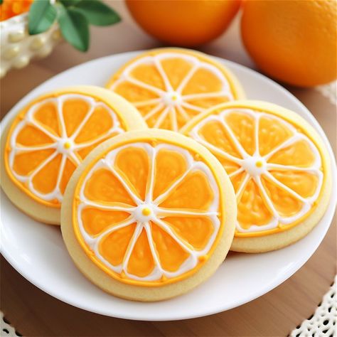 Orange Cookies Decorated, Cookie Cake Icing, Rolled Cookies, Orange Icing, Orange Frosting, Orange Cookies, Baking Basics, Parchment Paper Baking, Summer Cookies