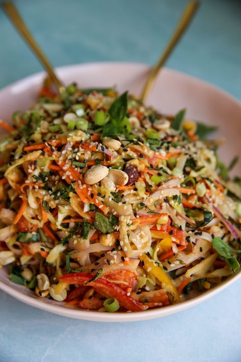 Thai Peanut Noodle Salad Thai Peanut Noodle Salad, Veggies Ideas, Peanut Noodle Salad, Vietnamese Noodle Salad, Thai Peanut Noodles, Thai Rice Noodles, Thai Salads, Peanut Butter Sauce, Peanut Noodles