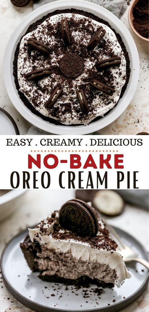 No-Bake Oreo Pie (only 3 ingredients!) Oreo Cookie Pie Crust, Cookies And Cream Pie, Oreo Cream Pie, Cookie Pie Crust, No Bake Oreo Pie, Oreo Cookie Pie, Oreo Pie, Oreo Cream, Easy Pie Recipes