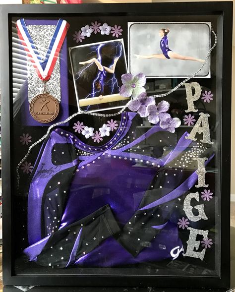 Gymnast Shadowbox Gymnastics Shadow Box Ideas, Dance Shadow Box Ideas, Gymnastics Crafts, Gymnastics Room Decor, Gymnastics Inspiration, Gymnastics Medals, Gymnastics For Beginners, Gymnastics Room, College Graduation Pictures Poses