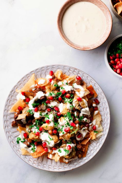 There’s something so comforting about fatteh, and this Beef & Eggplant Fatteh is no exception. The perfectly spiced beef, paired with creamy eggplants and crunchy pita chips—it’s a far cry from your standard traditional dinner. Although, between you and me, sometimes the traditional dinner needs to scoot over to make room for fatteh! Fatteh Recipe, Eggplant Fatteh, Beef Eggplant, Fried Chickpeas, Oven Roasted Eggplant, Persian Recipes, Spiced Beef, Eggplant Dishes, Homemade Spice Blends