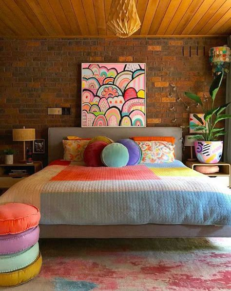 Indian Room Decor, Indian Bedroom Decor, Colourful Living Room Decor, Brick Home, Colourful Living Room, Bohol, Bed Sets, House Interior Decor, Room Inspiration Bedroom