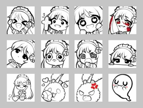 Twitch Emoji Base, Emote Tutorial, Emote Sketch, Chibi Sketch Poses, Twitch Emote Ideas, Emote Reference, Emote Base, Emote Ideas, Chibi Emotes